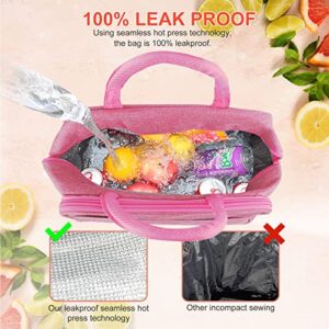 Kincown Insulated Lunch Bag Reusable Cooler Tote for Work, Picnic, Lunch Containers Keeps Food Fresh for Hours, Lunch Tote Lunch Bag with Aluminum Foil for Women & Men-Pink