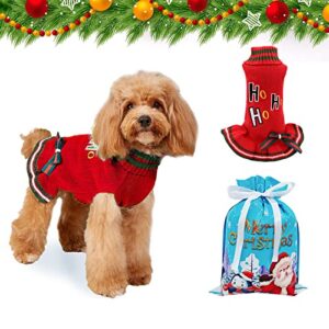 dk177 dog sweater dress dog sweaters turtleneck dog apparel with bowtie, christmas sweater pet clothes holiday puppy cat costume new year gift for small or medium large dogs (red)