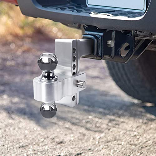 CROSSHIP Adjustable Trailer Hitch Ball Mount-Fit 2" Receiver, 6 Inch Drop/Rise Aluminum Drop Hitch with 2'' & 2-5/16'' Solid Dual Balls 12,500 LBS GTW-Tow Hitch for Heavy Duty Truck with Double Locks