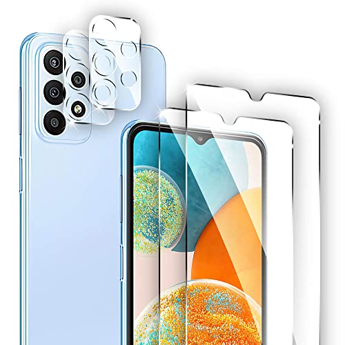 Cizerin 4 Pack Screen Protector for Samsung Galaxy A23 5G/4G 6.6 inch - 2 Pack Tempered Glass Screen Protector and 2 Pack Camera Lens Protector - Shatter Proof- HD Clarity