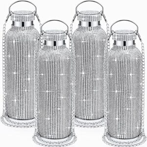 4 pieces 25 oz bling cup diamond water bottle rhinestone stainless water bottles insulated bling tumbler diamond glitter cup with chain brush for women travel wedding party favor gifts