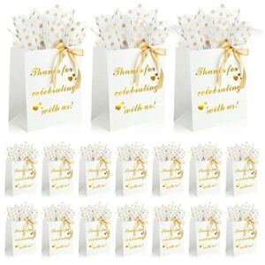 50 pcs wedding gift bags bridal welcome bags with ribbons tissue paper wedding favor gold foil bags thank you gift bags with handles for guest birthday party baby shower, 8 x 4.5 x 10 inch (white)