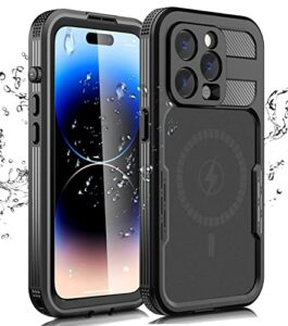 ezanmull for iphone 14 pro max waterproof case with built-in screen protector dustproof shockproof drop proof case, rugged full body underwater protective cover for iphone 14 pro max 6.7" black
