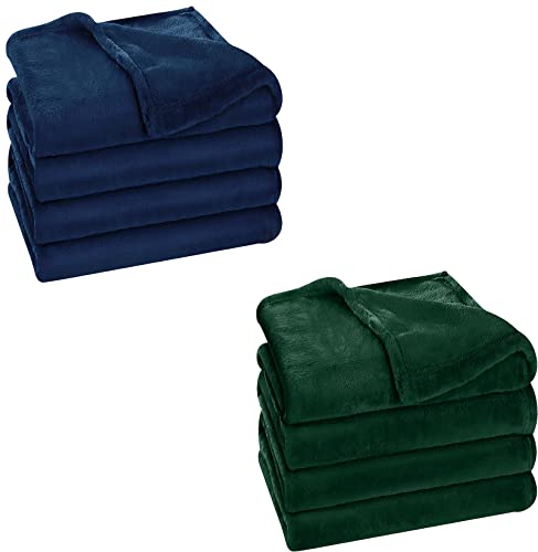 Utopia Bedding Fleece Blankets Bundle Pack of Purple and Forest Green Twin Size Bed Blankets