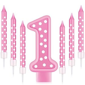 birthday candle number 1 girls 3 inch hot pink candle and 6 pcs polka dot birthday candles 3.8 inch first party cake birthday decorations for girl