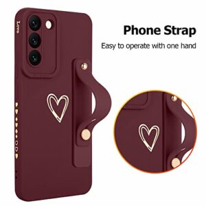 Fiyart Galaxy S22 5G Case - Cute Love Hearts, Slim Protective Cover, Camera Protection, Stand Holder & Wrist Strap, 6.1" - Wine Red