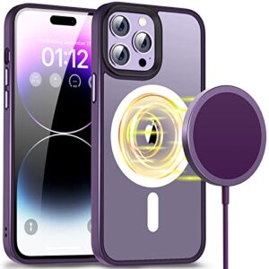 yllzi [2 in 1 magnetic case with charger designed for iphone 14 pro case, compatible with magsafe, military-grade drop protection, slim phone case for 14 pro 6.1'' 2022, deep purple