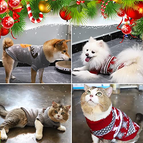 2Pack Dog Sweater Pet Reindeer Snowflake Sweaters for Cats and Small Dogs (Small)