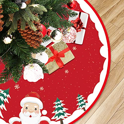 FYY Christmas Tree Skirt, 48 Inch Soft Plush Xmas Tree Skirt, Large Red Christmas Tree Ornaments Mat with Snowman Snowy Pattern for Christmas Decorations Holiday Party Home Decor