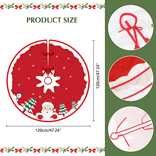 FYY Christmas Tree Skirt, 48 Inch Soft Plush Xmas Tree Skirt, Large Red Christmas Tree Ornaments Mat with Snowman Snowy Pattern for Christmas Decorations Holiday Party Home Decor