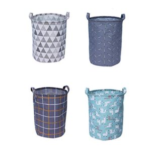 Laundry Hamper Round Canvas Laundry Basket, Foldable Large Clothes Basket with Handle for Kids Clothes, Storage (Checkered Pattern) Clothes Laundry Basket