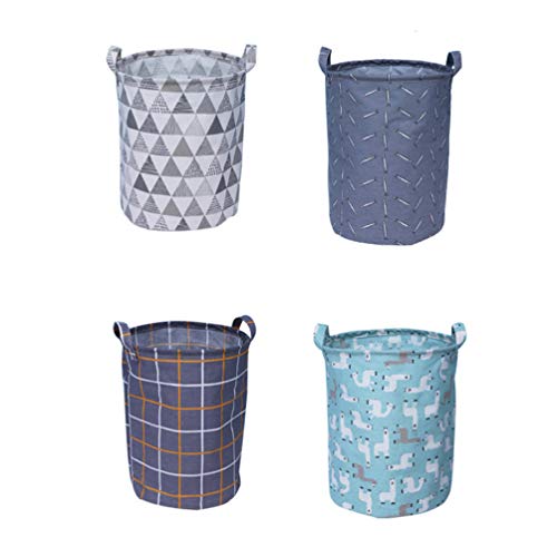 Laundry Hamper Round Canvas Laundry Basket, Foldable Large Clothes Basket with Handle for Kids Clothes, Storage (Checkered Pattern) Clothes Laundry Basket