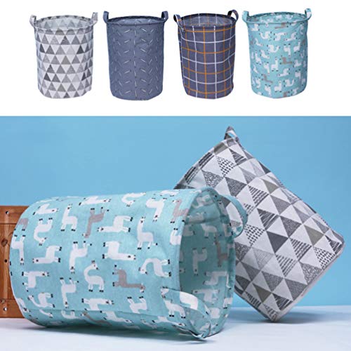 Laundry Hamper Round Canvas Laundry Basket, Foldable Large Clothes Basket with Handle for Kids Clothes, Storage (Checkered Pattern) Clothes Laundry Basket