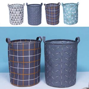 Laundry Hamper Round Canvas Laundry Basket, Foldable Large Clothes Basket with Handle for Kids Clothes, Storage (Checkered Pattern) Clothes Laundry Basket