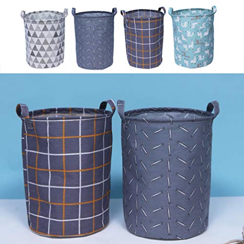 Laundry Hamper Round Canvas Laundry Basket, Foldable Large Clothes Basket with Handle for Kids Clothes, Storage (Checkered Pattern) Clothes Laundry Basket