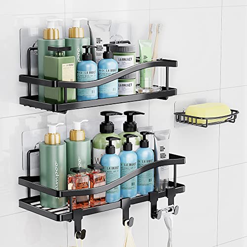 FORAVAN Shower Caddy, 3-Pack Streamlined Shower Organizer, No Drilling Stainless Steel Adhesive Shower Shelf for Inside Shower, Bathroom Organizer Shower Shelves Rack Storage, Matte Black