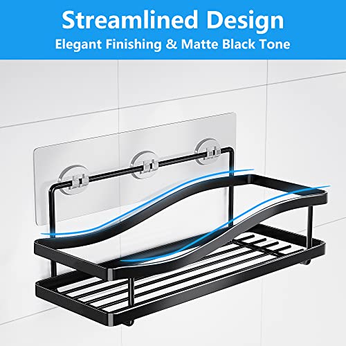 FORAVAN Shower Caddy, 3-Pack Streamlined Shower Organizer, No Drilling Stainless Steel Adhesive Shower Shelf for Inside Shower, Bathroom Organizer Shower Shelves Rack Storage, Matte Black