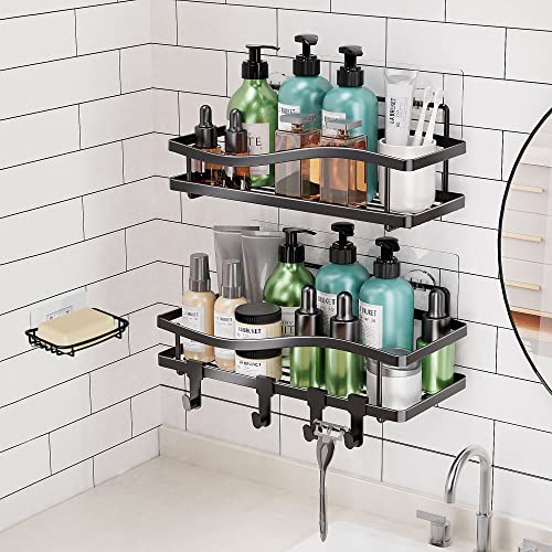 FORAVAN Shower Caddy, 3-Pack Streamlined Shower Organizer, No Drilling Stainless Steel Adhesive Shower Shelf for Inside Shower, Bathroom Organizer Shower Shelves Rack Storage, Matte Black