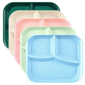 dlf. donglinfeng adult compartmentalized dinner plates 5-piece set unbreakable portion control wheat plastic dinner plates (compartmentalized plates/picnic plates) 10-inch