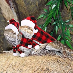 JOTFA 4 Pieces Christmas Bearded Dragon Costumes, Lizard Christmas Hats Bandanas Small Pet Christmas Costume for Bearded Dragon Lizard Chicks Parrot Hamster Guinea Pig Small Pet (Red, Plaid)