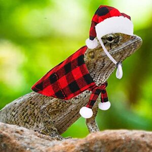 JOTFA 4 Pieces Christmas Bearded Dragon Costumes, Lizard Christmas Hats Bandanas Small Pet Christmas Costume for Bearded Dragon Lizard Chicks Parrot Hamster Guinea Pig Small Pet (Red, Plaid)