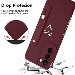 Fiyart Designed for Galaxy S22 Plus Case with Phone Stand Holder Cute Love Hearts Slim Protective Camera Protection Cover with Wrist Strap for Women Girls for Galaxy S22+ Plus 6.6"-Wine Red