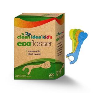 clean idea kids ecoflosser pick - 200 picks- kids flossers - flossers for kids - floss pick - kids dental floss pick - floss pick for kids - reach teeth easily - floss sticks for kids and toddlers