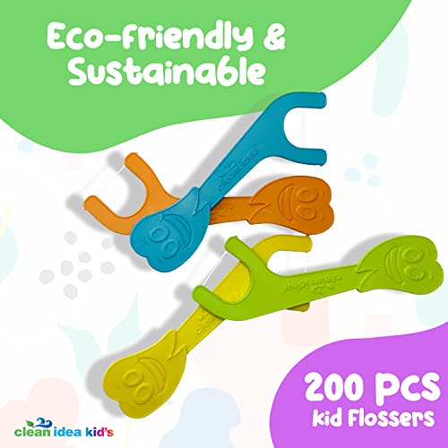 Clean Idea Kids EcoFlosser Pick - 200 Picks- Kids Flossers - Flossers for Kids - Floss Pick - Kids Dental Floss Pick - Floss Pick for Kids - Reach Teeth Easily - Floss Sticks for Kids and Toddlers