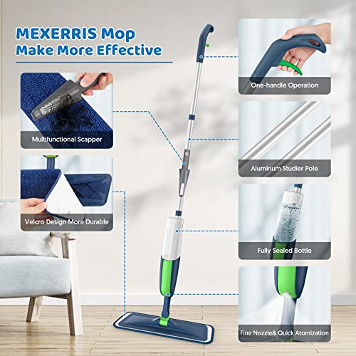 Spray Mops Microfiber Floor Mops for Floor Cleaning - MEXERRIS Wet Mops Dust Mop with 2X Washable Pads 2X Bottles Wood Floor Cleaning Mop Commercial Home Use for Hardwood Laminate Vinyl Tiles