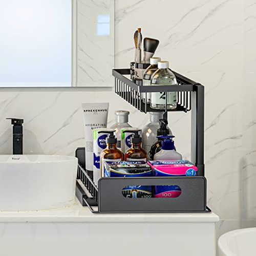 COOK A FUTURE Under Sink Organizers and Storage, Pull Out Cabinet Organizer, 2 Tier Multipurpose Kitchen Under Sink Organizer for Kitchen Bathroom Under Sink Organizer And Storage.