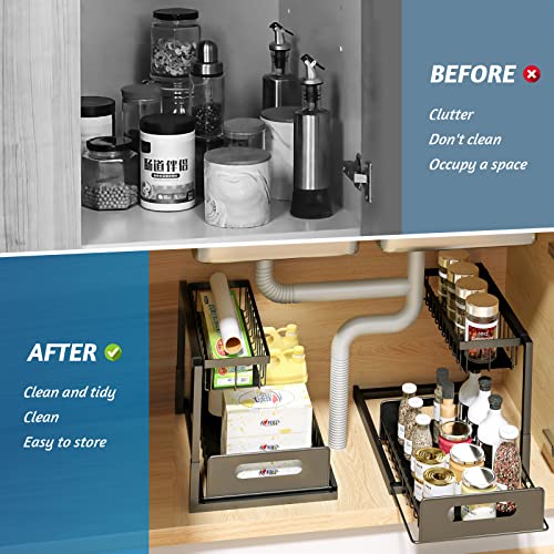 COOK A FUTURE Under Sink Organizers and Storage, Pull Out Cabinet Organizer, 2 Tier Multipurpose Kitchen Under Sink Organizer for Kitchen Bathroom Under Sink Organizer And Storage.