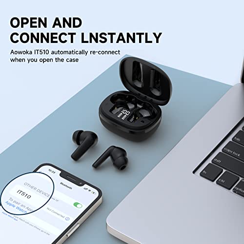 aowoka Wireless Earbuds Bluetooth 5.3 Headphones, 35H Playback LED Power Display Earphones with USB-C, IPX5 Waterproof in-Ear Earbuds with Microphone for Android Computer Laptop Sport