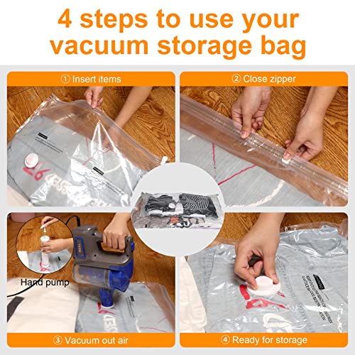 8 Pack Vacuum Storage Bags(8 Jumbo） - Triple Seal Turbo Valve Design Vacuum Seal Bags,Give Away Complimentary Hand Pump Compression Bags for Travel，Suitable for Clothes, Duvets, Sheets (8)