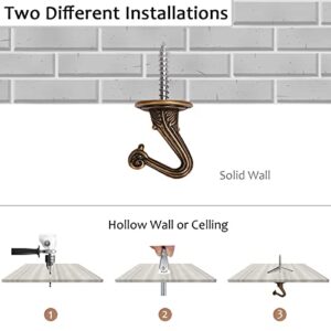 SEISSO 3 Sets Ceiling Hooks for Hanging Plants，Heavy Duty Metal Swag Hook with Hardware and Toggle Wings for Ceiling Installation Cavity Wall Fixing（Brass）