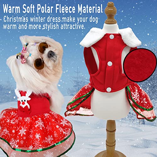 Dog Christmas Dress Costume Puppy Cold Weather Clothes Sweaters for Small Dogs Red Skirt Santa Claus Pet Costumes Reindeer Christmas Outfits Winter Warm Jacket Coat Holiday Xmas Party Costume Apparel