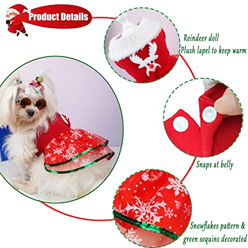 Dog Christmas Dress Costume Puppy Cold Weather Clothes Sweaters for Small Dogs Red Skirt Santa Claus Pet Costumes Reindeer Christmas Outfits Winter Warm Jacket Coat Holiday Xmas Party Costume Apparel