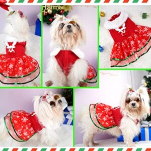 Dog Christmas Dress Costume Puppy Cold Weather Clothes Sweaters for Small Dogs Red Skirt Santa Claus Pet Costumes Reindeer Christmas Outfits Winter Warm Jacket Coat Holiday Xmas Party Costume Apparel