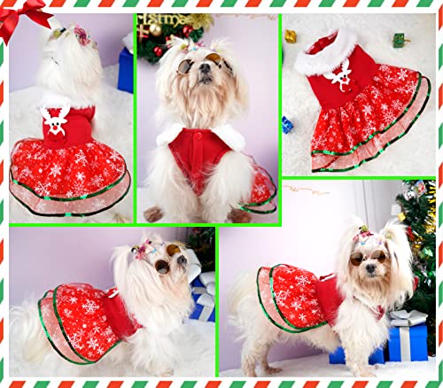 Dog Christmas Dress Costume Puppy Cold Weather Clothes Sweaters for Small Dogs Red Skirt Santa Claus Pet Costumes Reindeer Christmas Outfits Winter Warm Jacket Coat Holiday Xmas Party Costume Apparel