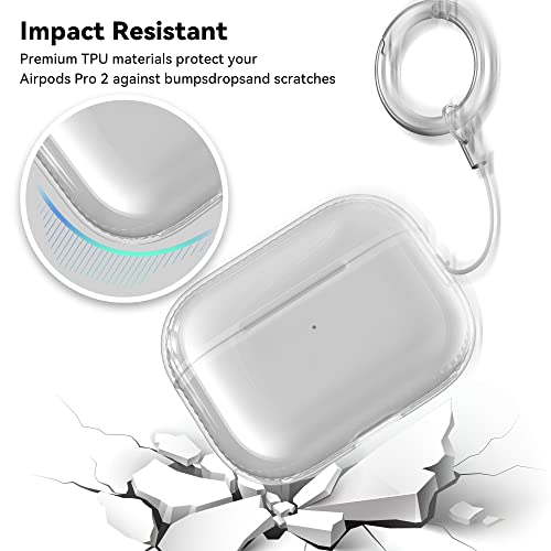 AirPods Pro 2 Case, AirPods Pro 2nd Generation Case Cover 2022,TPU Protective Case with Carabiner/Keychain, Shockproof, Lightweight, Scratch Resistant, Waterproof, Dustproof (Clear)
