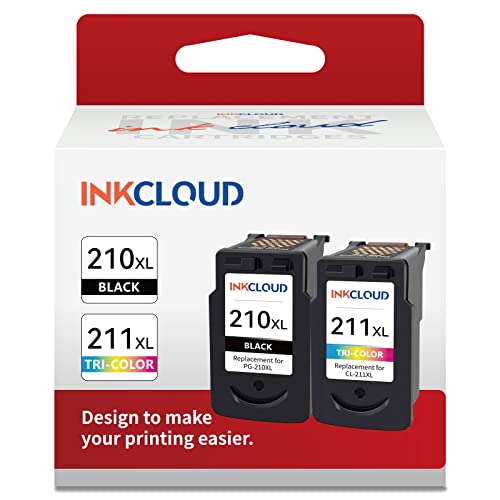 INKCLOUD 210XL 211XL Remanufactured Ink Cartridge Compatible with Canon PG-210XL CL-211XL for PIXMA IP2702 MP230 MP240 MP250 MP280 MP480 MP490 MP495 MX320 MX330 MX340 Printer (1 Black, 1 tri-Color)