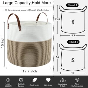 oiahomy laundry basket- rope basket large storage basket with handles,modern decorative woven basket for living room,storage baskets for toys, throws, pillows,and towels -18"18"×15"-white&yellow