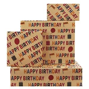 geluode birthday wrapping paper,4 sheets happy birthday gift wrap, brown kraft gift wrapping paper 20x28 inches for boys girls kids birthday baby shower wedding