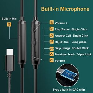 USB Type C Headphones for iPhone 15 Plus Earbuds with Mic, USB C Earphones In Ear Wired Magnetic Noise Canceling Headset for iPad Samsung S23 FE Fold 5 4 Flip 3 S22 S21 S20 Pixel 8 Pro 7 OnePlus 10T 9