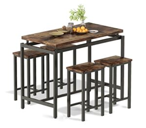 tantohom dining table set for 4, metal frame modern wood bar table and chairs set, kitchen table and chairs for 6 for space saving
