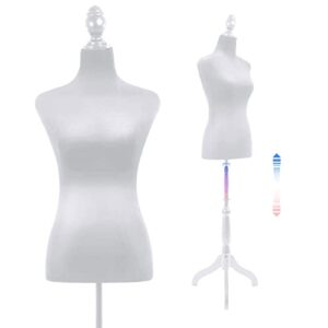 dress form mannequin torso with wooden tripod stand, 50-63 inch, adjustable height for clothing display, sewing, photographing, portable female body shape,white