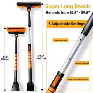 JTeena 42” Extendable Snow Brush with Squeegee, Ice Scraper and Emergency Car Snow Shovel, 5 in 1 Detachable Windows Scraper with Foam Grip for Car Windshield, Snow Broom for Car Auto SUV Truck