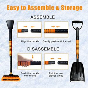 JTeena 42” Extendable Snow Brush with Squeegee, Ice Scraper and Emergency Car Snow Shovel, 5 in 1 Detachable Windows Scraper with Foam Grip for Car Windshield, Snow Broom for Car Auto SUV Truck