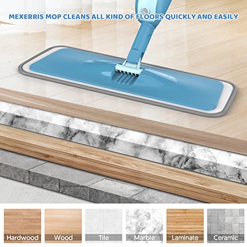 Wet Dust Mops for Floor Cleaning Spray Floor Mop - MEXERRIS Microfiber Mops with Spray Include 2 Reusable Mop Pads 2 Bottles Wood Floor Mops Commercial Home Use for Laminate Wood Vinyl Ceramic Tiles