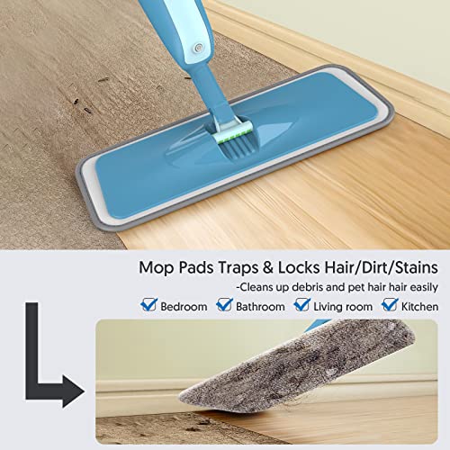 Wet Dust Mops for Floor Cleaning Spray Floor Mop - MEXERRIS Microfiber Mops with Spray Include 2 Reusable Mop Pads 2 Bottles Wood Floor Mops Commercial Home Use for Laminate Wood Vinyl Ceramic Tiles