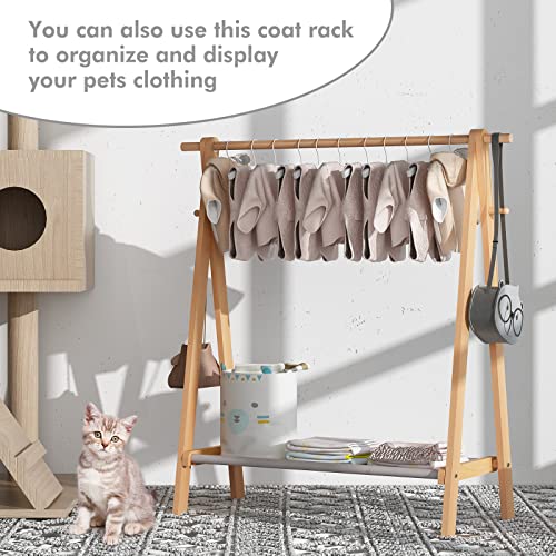 FekCits Kids Clothing Rack Dress Up Storage with Storage Shelf, Natural Beech Child Garment Rack with 2 Hooks 37.5" L x 14.5" W x 39.5" H, Clothes Hanging Rack for Kids, Pets